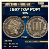 1867 Proof Three Cent Copper Nickel TOP POP! 3cn p