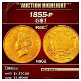 1855-p Gold Dollar $1 ms62 USCG