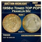 1958-d Franklin Half Dollar Toned TOP POP! 50c ms6