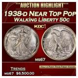 1938-d Walking Liberty Half Dollar Near Top Pop 50