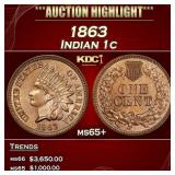 1863 Indian Cent 1c ms65+ SEGS