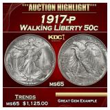 1917-p Walking Liberty Half Dollar 50c ms65 SEGS