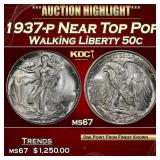 1937-p Walking Liberty Half Dollar Near Top Pop 50