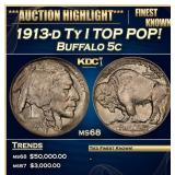 1913-d Ty I Buffalo Nickel TOP POP! 5c ms68 SEGS
