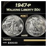 1947-p Walking Liberty Half Dollar 50c Grades ms66