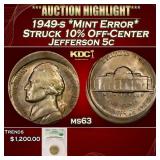 CACG 1949-s *Mint Error* Struck 10% Off-Center Jef