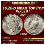 1922-d Peace Dollar Near Top Pop $1 ms66+ SEGS