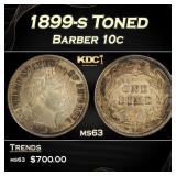 1899-s Barber Dime Toned 10c Grades ms63