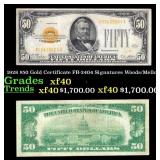 1928 $50 Gold Certificate FR-2404 Signatures Woods