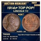 1914-p Lincoln Cent TOP POP! 1c ms66+ bn SEGS