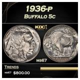 1936-p Buffalo Nickel 5c ms67 SEGS