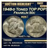 1948-d Franklin Half Dollar Toned TOP POP! 50c ms6