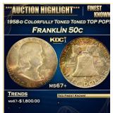 1958-d Franklin Half Dollar Colorfully Toned Toned