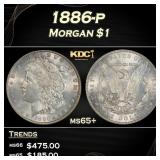 1886-p Morgan Dollar $1 Grades ms65+