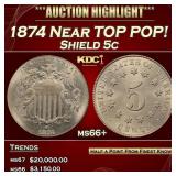 1874 Shield Nickel Near TOP POP! 5c ms66+ SEGS