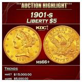 1901-s Gold Liberty Half Eagle $5 ms66+ SEGS