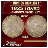 1825 Capped Bust Half Dollar Toned 50c ms63 USCG