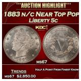 1883 n/c Liberty Nickel Near Top Pop 5c ms67 SEGS