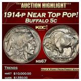 1914-p Buffalo Nickel Near Top Pop! 5c ms67 SEGS