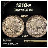 1918-p Buffalo Nickel 5c Grades ms63