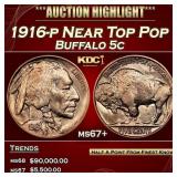 1916-p Buffalo Nickel Near Top Pop 5c ms67+ SEGS