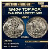 1940-p Walking Liberty Half Dollar TOP POP! 50c ms
