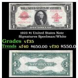 1923 $1 United States Note Grades vf++ Signatures