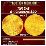 1910-s Gold St. Gaudens Double Eagle $20 ms65+ SEG