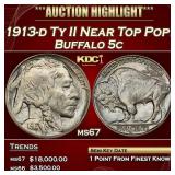 1913-d Ty II Buffalo Nickel Near Top Pop! 5c ms67