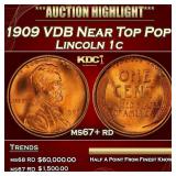 1909 VDB Lincoln Cent Near Top Pop! 1c ms67+ rd SE