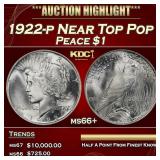 1922-p Peace Dollar Near Top Pop $1 ms66+ SEGS
