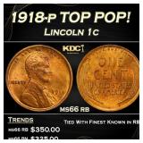 1918-p Lincoln Cent TOP POP! 1c ms66 rb SEGS