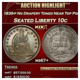 1839-p No Drapery Seated Liberty Dime Toned Near T