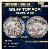 1934-p Buffalo Nickel TOP POP! 5c ms67+ SEGS
