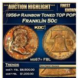 1956-p Franklin Half Dollar Rainbow Toned TOP POP!