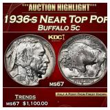 1936-s Buffalo Nickel Near Top Pop 5c ms67 SEGS