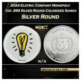 2024 Eletric Company Monopoly 1oz .999 Silver Roun