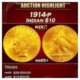 1914-p Gold Indian Eagle $10 ms65+ SEGS