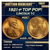 1921-p Lincoln Cent TOP POP! 1c ms68+ RD SEGS