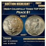 1922-p Peace Dollar Colorfully Toned TOP POP! $1 m
