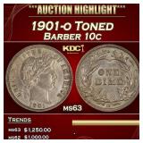 1901-o Barber Dime Toned 10c ms63 USCG