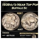 1938-d/d Buffalo Nickel Near Top Pop 5c ms67 SEGS