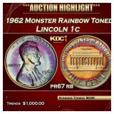 PCGS 1962 Proof Lincoln Cent Monster Rainbow Toned