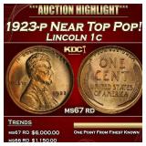 1923-p Lincoln Cent Near Top Pop! 1c ms67 rd SEGS