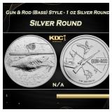 Gun & Rod (Bass) Style - 1 oz Silver Round Round