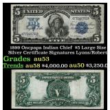 1899 $5 Large Size Silver Certificate Oncpapa Indi