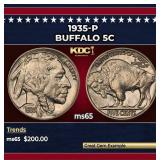 1935-p Buffalo Nickel 5c Grades ms65