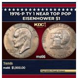 1976-p Ty 1 Eisenhower Dollar Near Top Pop $1 ms66