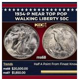1934-p Walking Liberty Half Dollar Near Top Pop 50