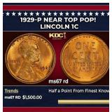 1929-p Lincoln Cent Near Top Pop! 1c ms67 rd SEGS
